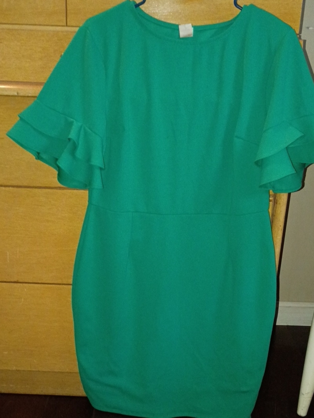 Janette Plus Teal Green Ruffle Sleeve Midi Dress